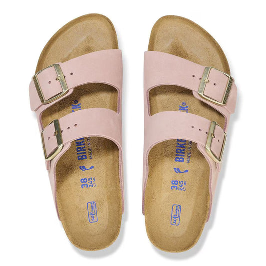 Birkenstock Arizona Soft Footbed Nubuk Leather in Soft Pink