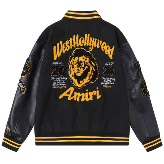 AMRI Appliquéd Wool-Blend and Full-Grain Leather Varsity Jacket