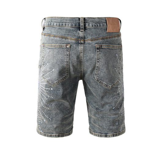 Purple Brand Crystal Diamond Denim Shorts #5093