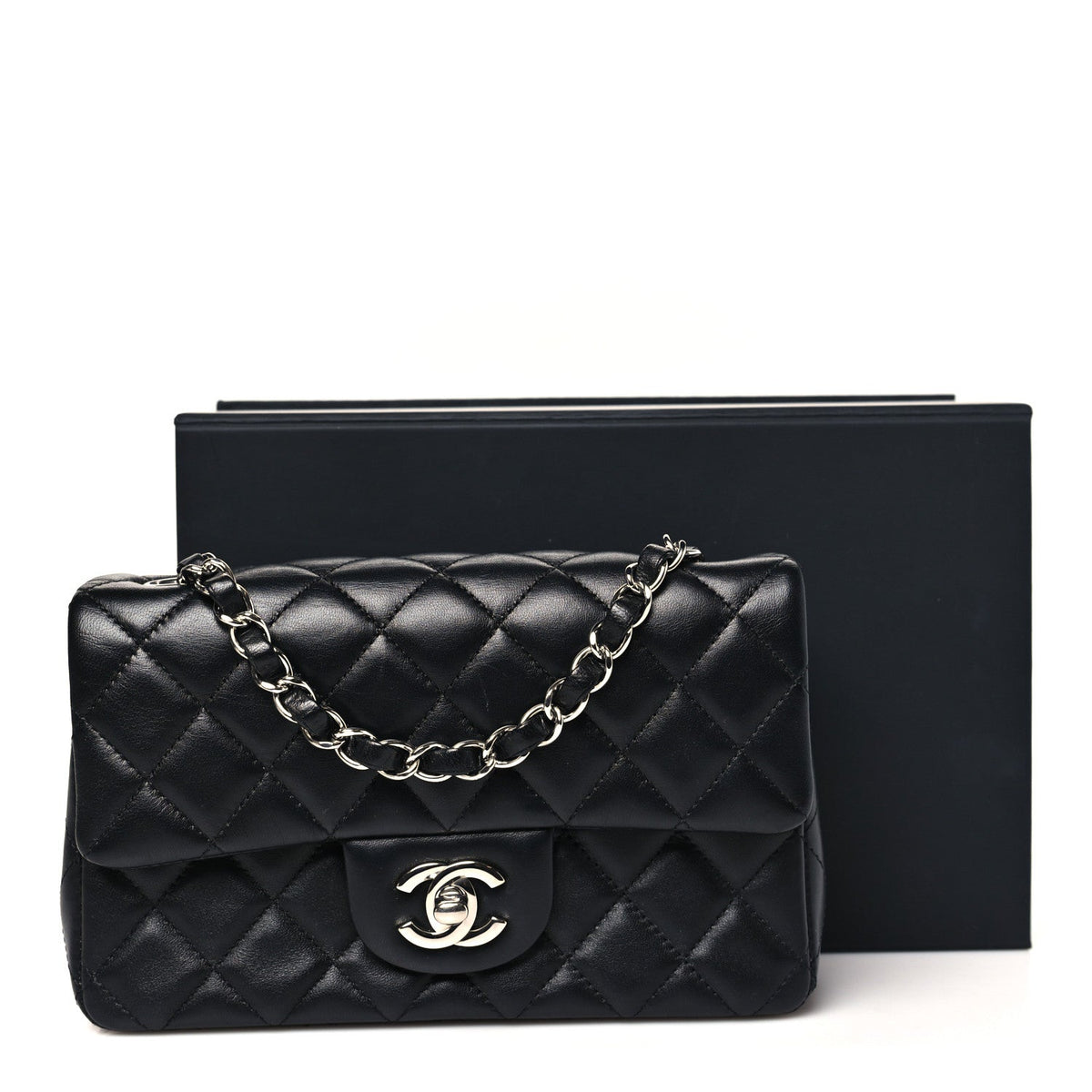 Lambskin Quilted Mini Rectangular Flap Black