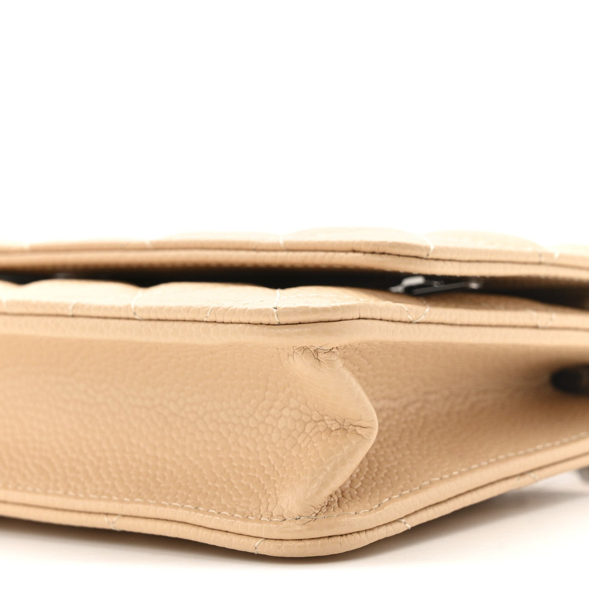 Caviar Quilted Wallet on Chain WOC Beige