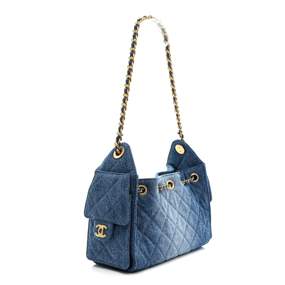 Washed Denim Quilted Mini Chanel 25 Handbag Blue
