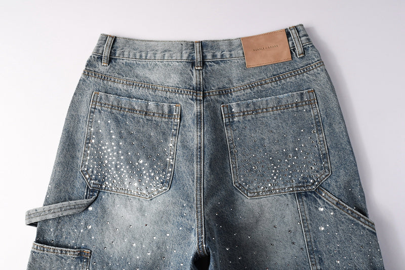 Purple Brand Crystal Diamond Denim Shorts #5097