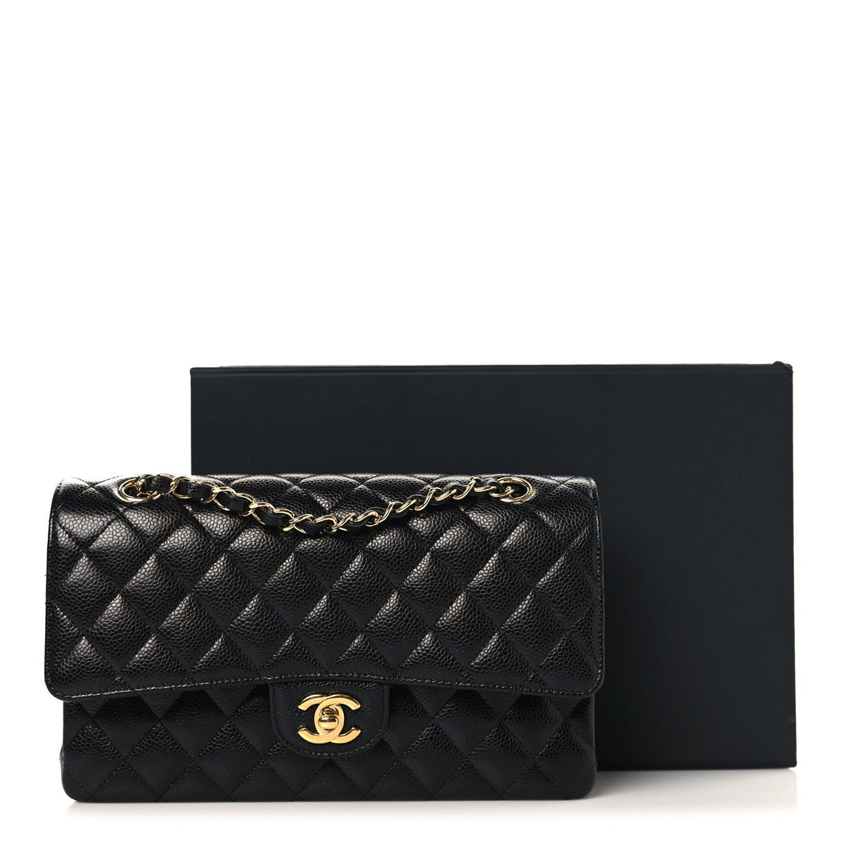 Caviar Quilted Medium Double Flap Black