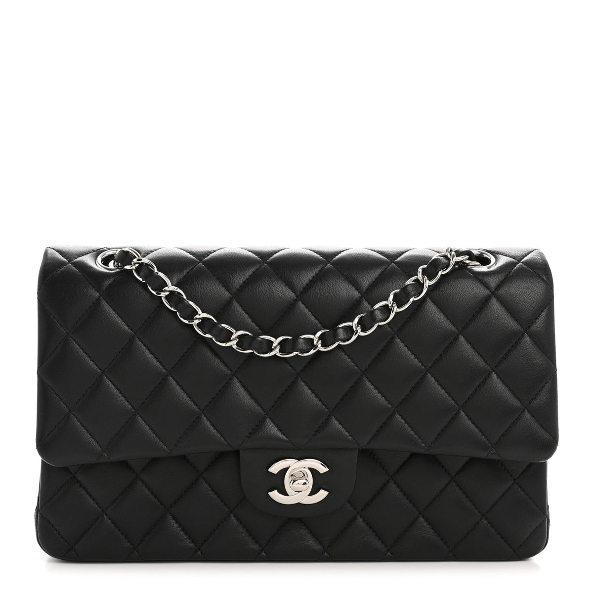 Lambskin Quilted Medium Double Flap Black