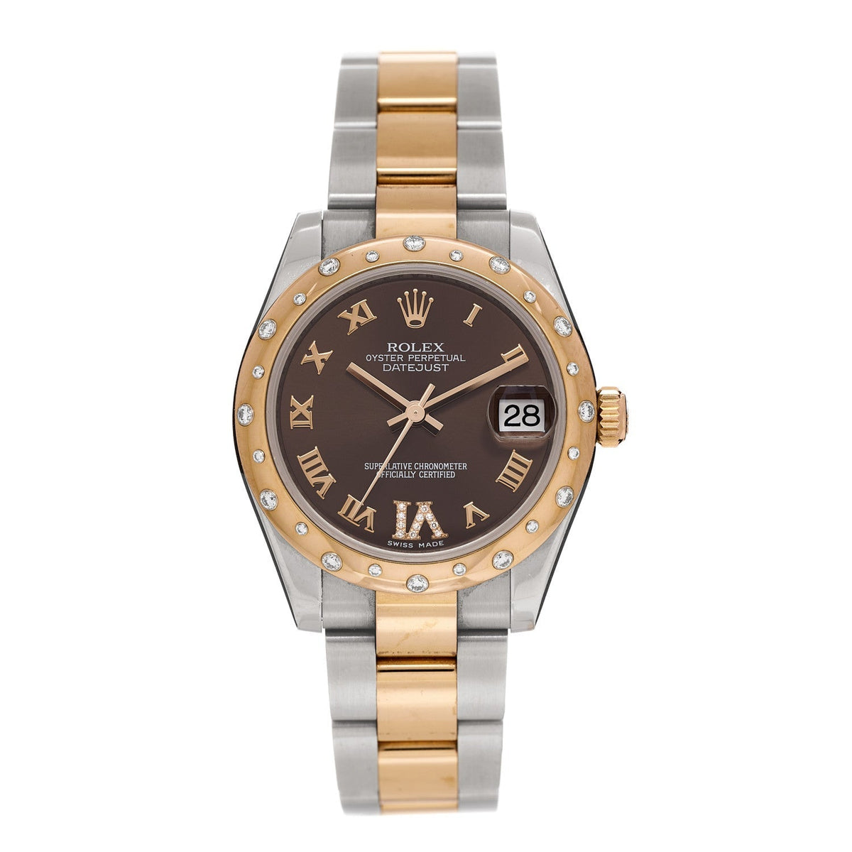 Stainless Steel 18K Everose Gold Diamond 31mm Oyster Perpetual Datejust Watch Chocolate Roman 178341