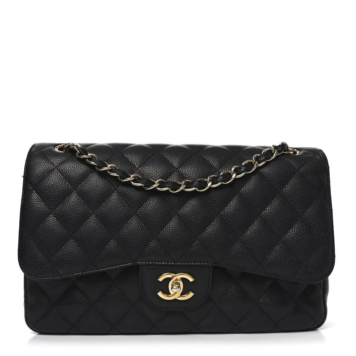 Caviar Quilted Jumbo Double Flap Black