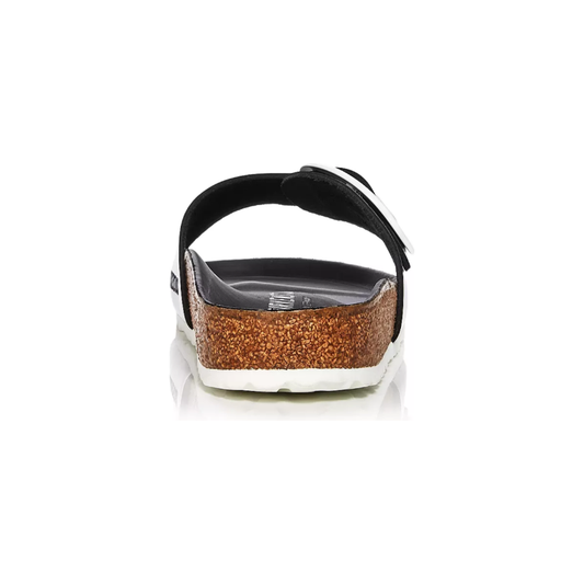 Birkenstock Madrid Big Buckle Natural Leather Patent in High Shine Black White
