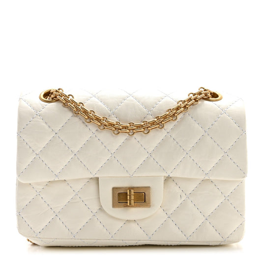 Aged Calfskin Quilted 2.55 Reissue Mini Flap White