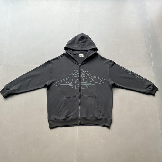 Broken P Planet Zip Up Hoodie Grey