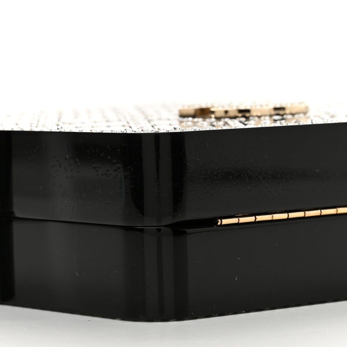 Plexiglass Crystal Quilted Minaudiere Clutch Black White